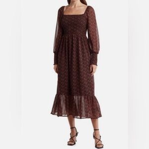 Betsey Johnson Martine Black Ditsy Floral Long Sleeve MIDI Dress XL - Like New